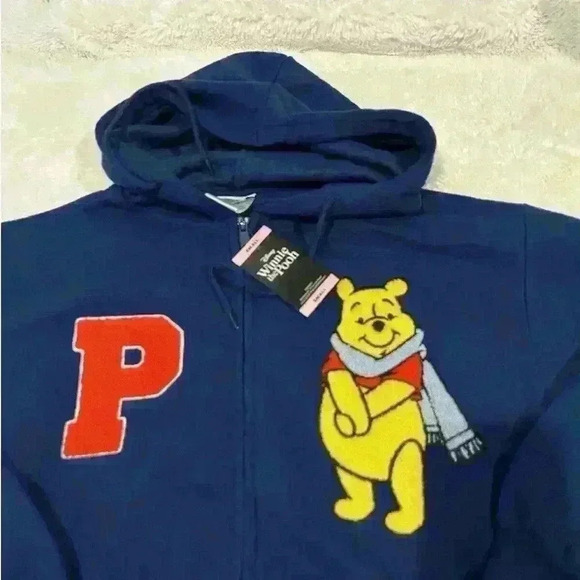 Disney Winnie The Pooh Embroidered Jacket New Sz S Blue Full Zip Piglet Eeyore - Picture 3 of 5
